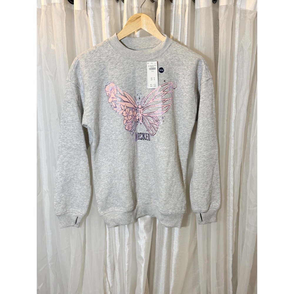 Abercrombie Kids Sweatshirt Girls 13/14 Grey Butterfly Wicked Metallic Graphic